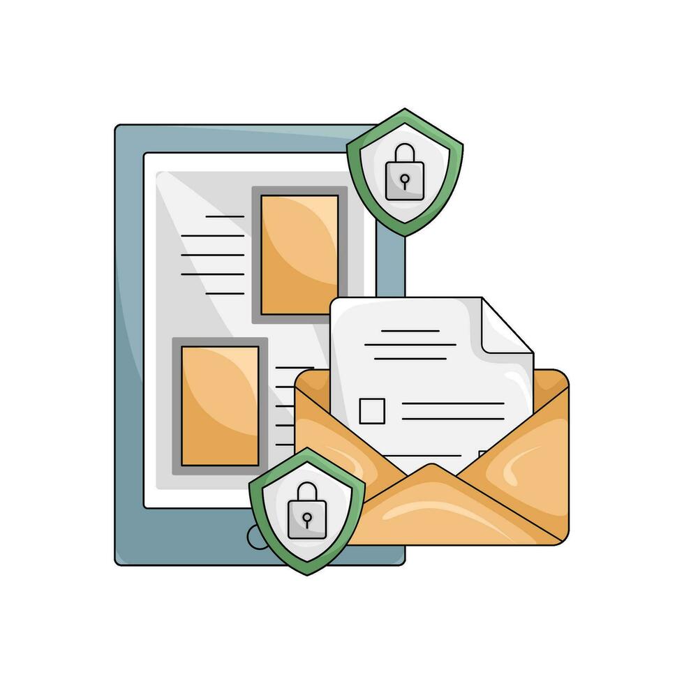 mail, protection with document in tab illustration vector