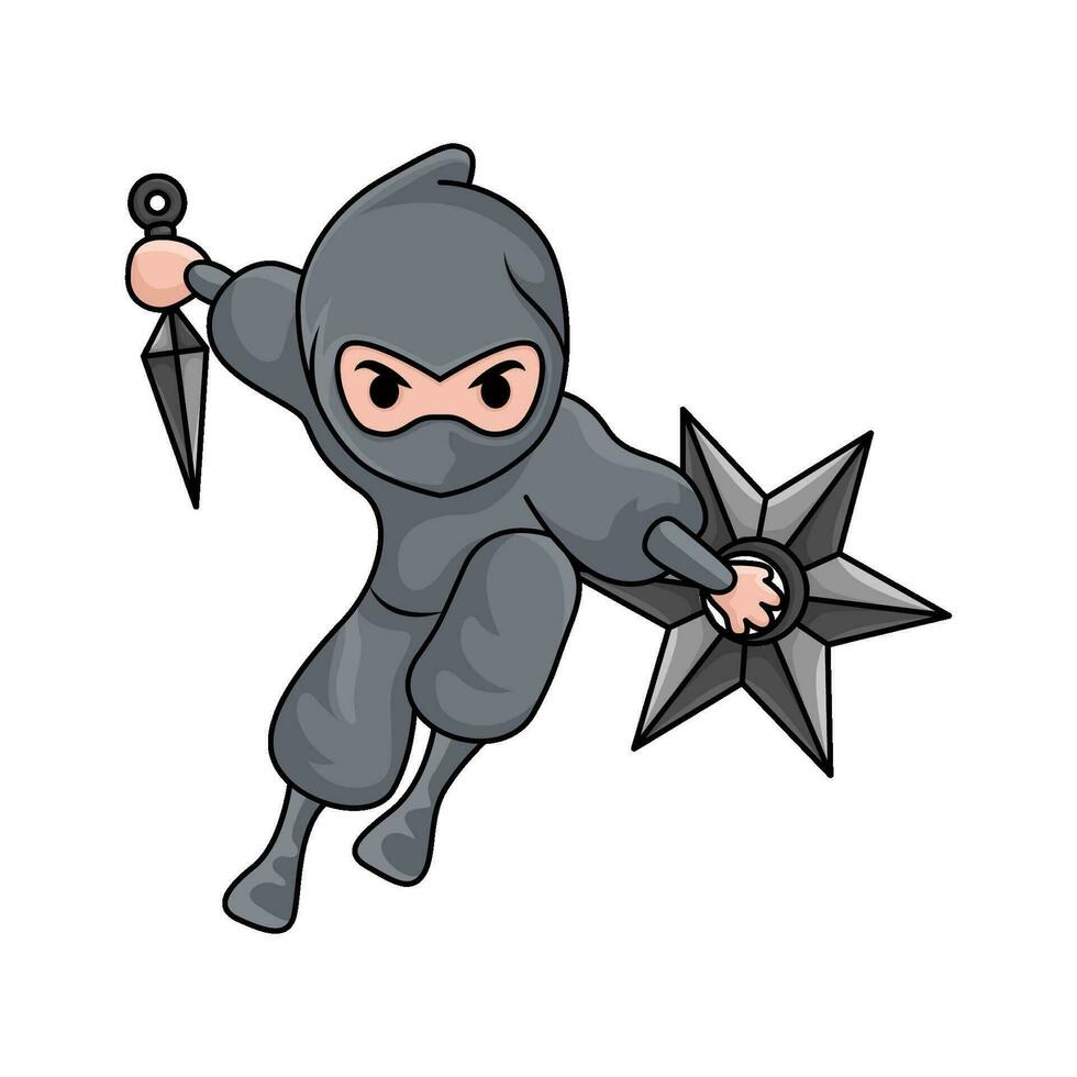 kunai with shuriken in ninja illusration vector
