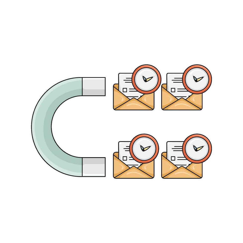 mail, clock time with magnets illustration vector