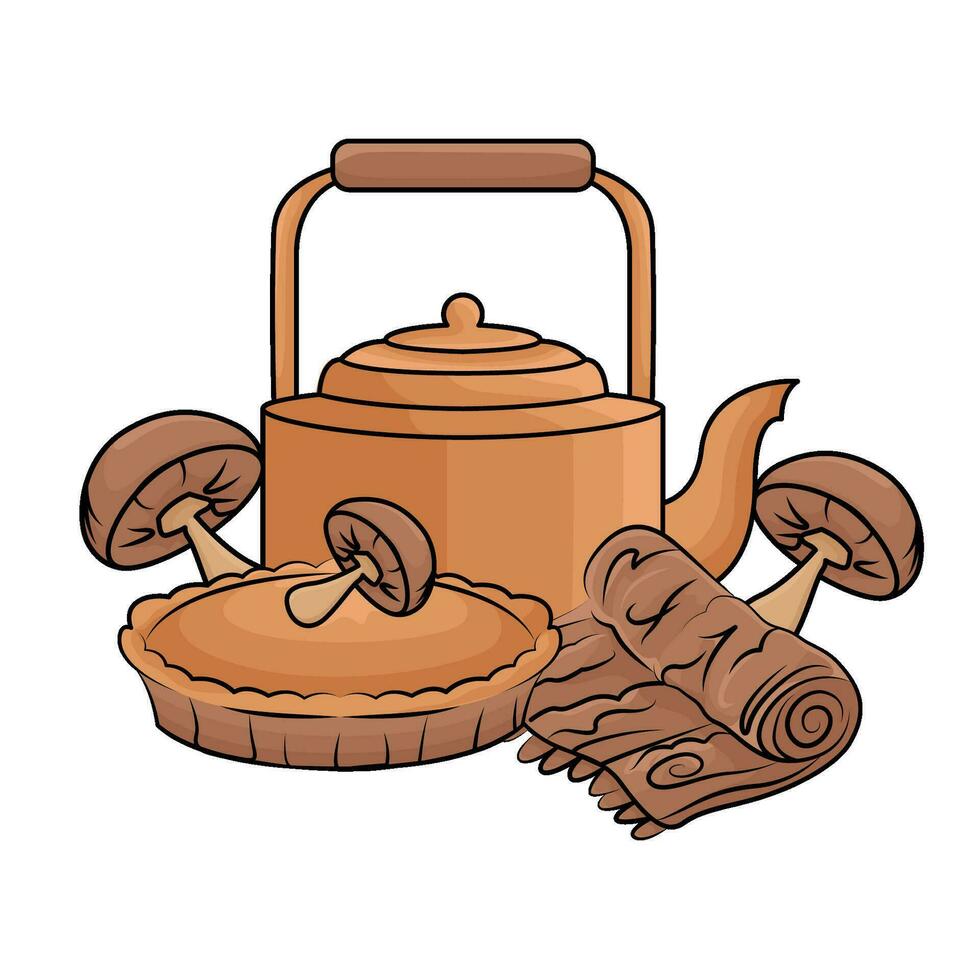 teapot, with pie illustration vector