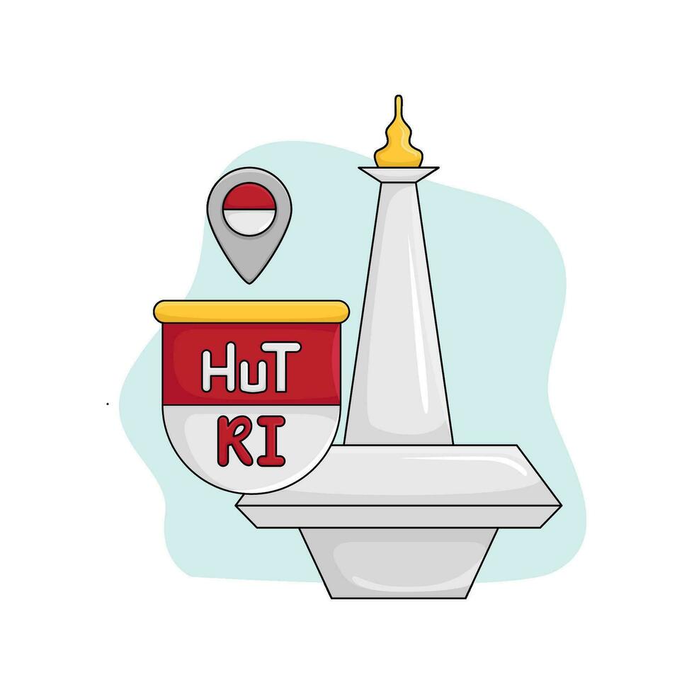 badge indonesia merdeka, airplane paper with monas illustration vector