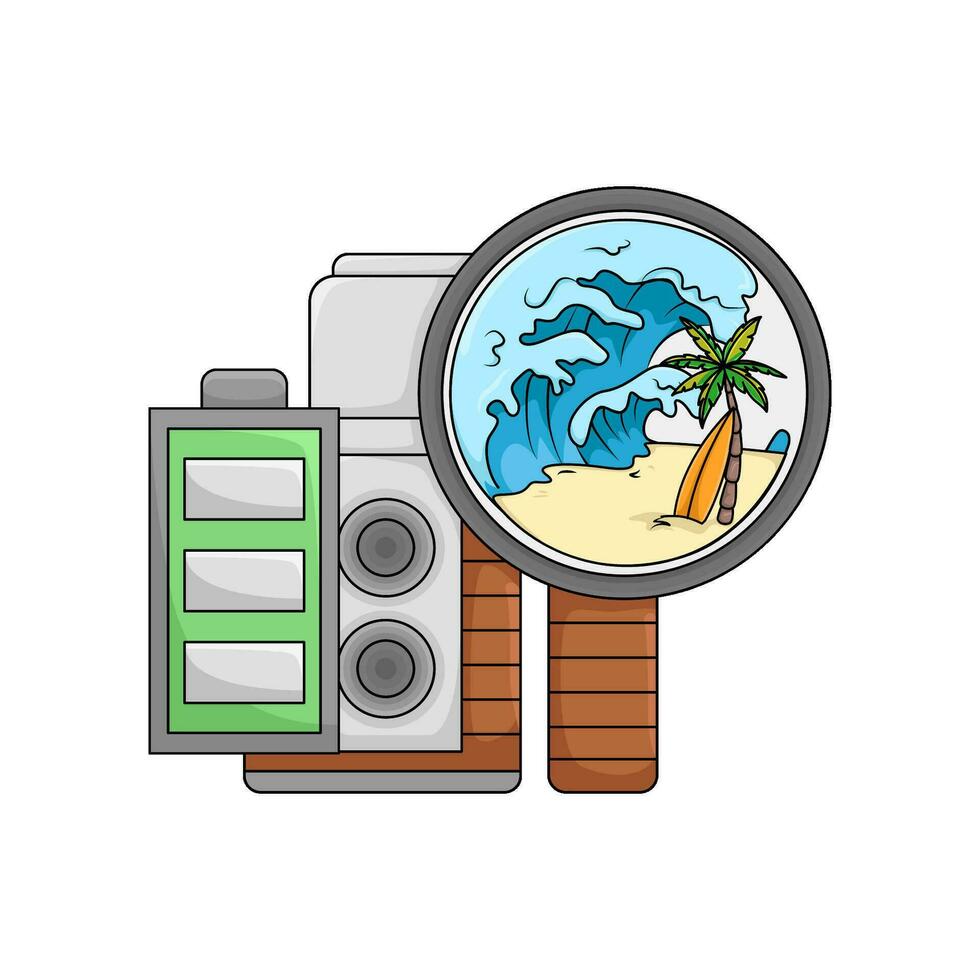 camera photo, picture beach with battery illustration vector