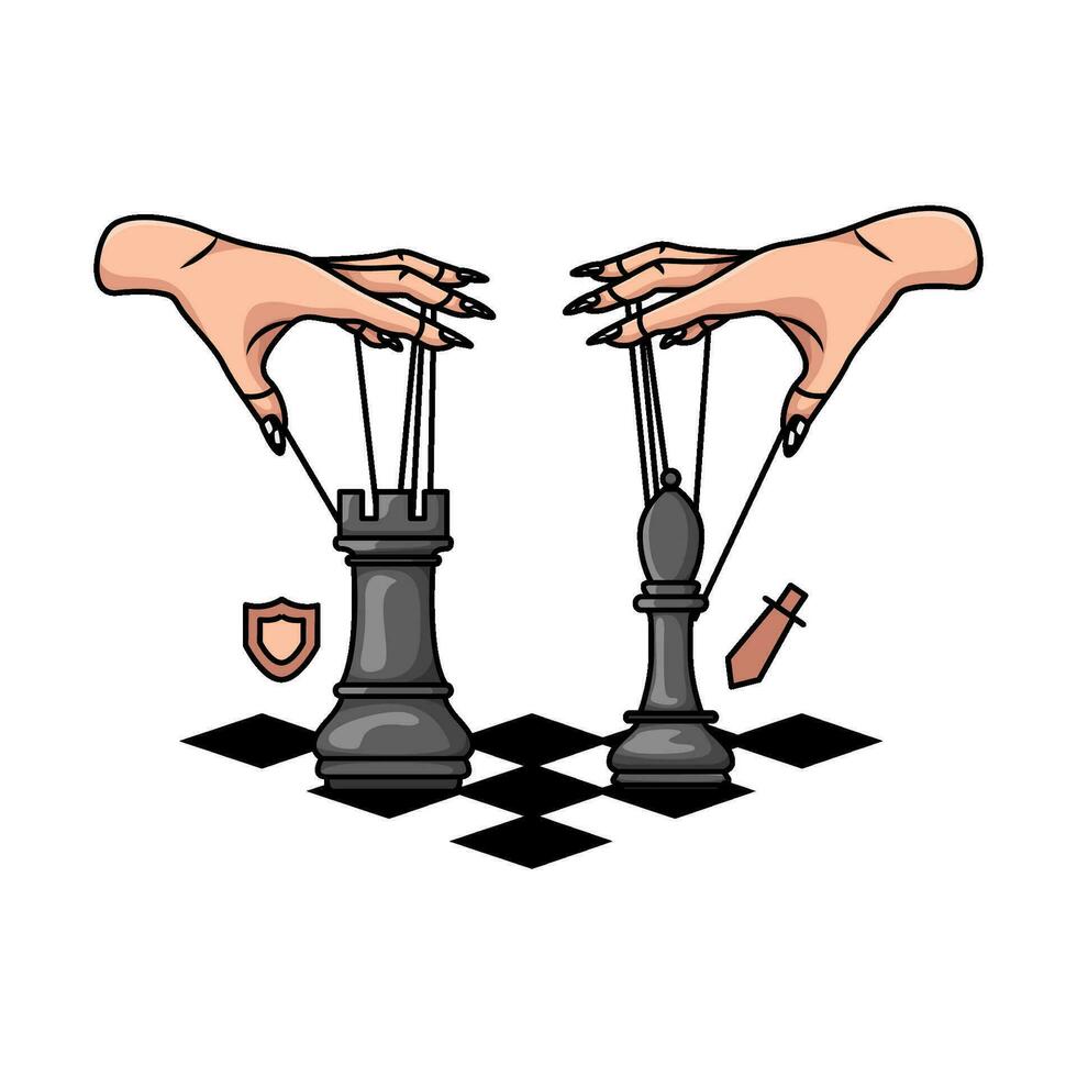 playing chess  rook with bishop in chess board illustration vector