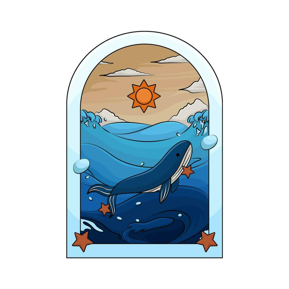 whale in ocean illlustration vector