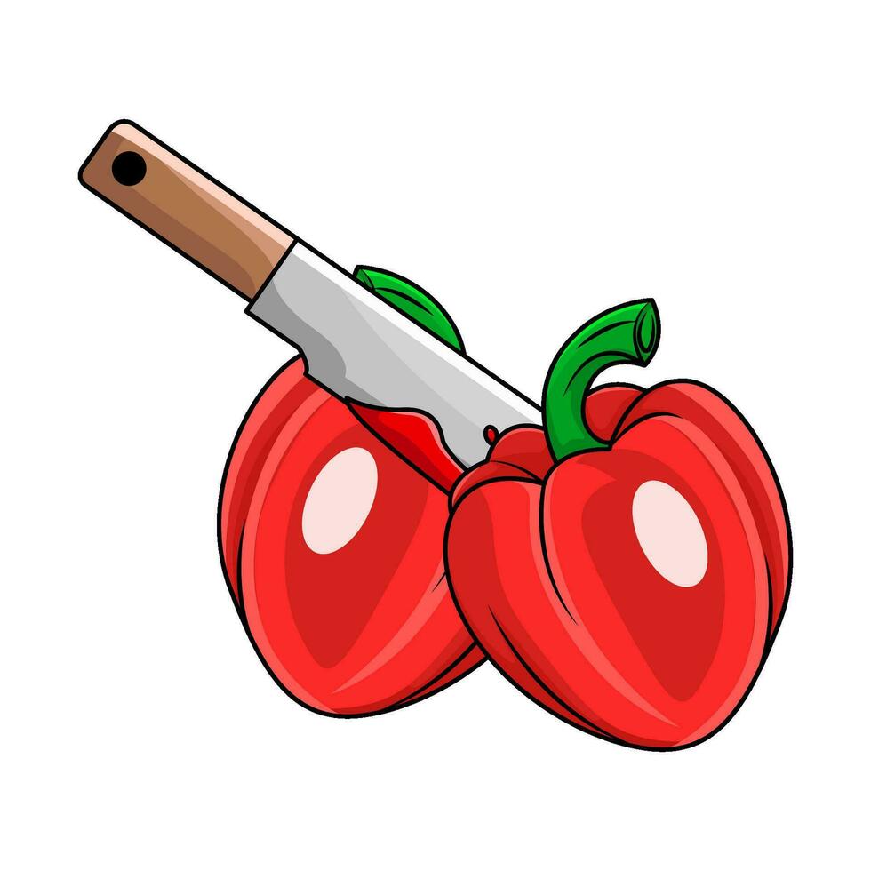 peppers with knife illustration vector