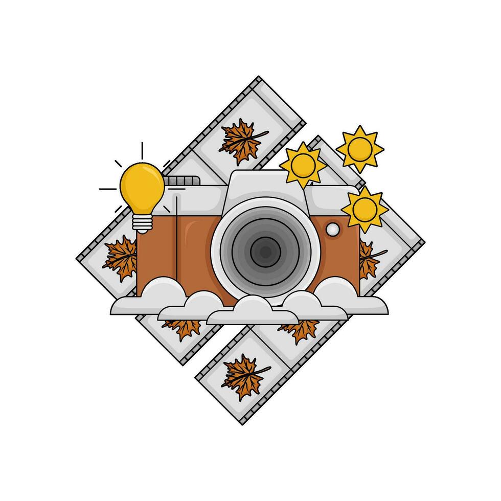 camera photo, cloud, brightness with cliche autumn leaf illustration vector