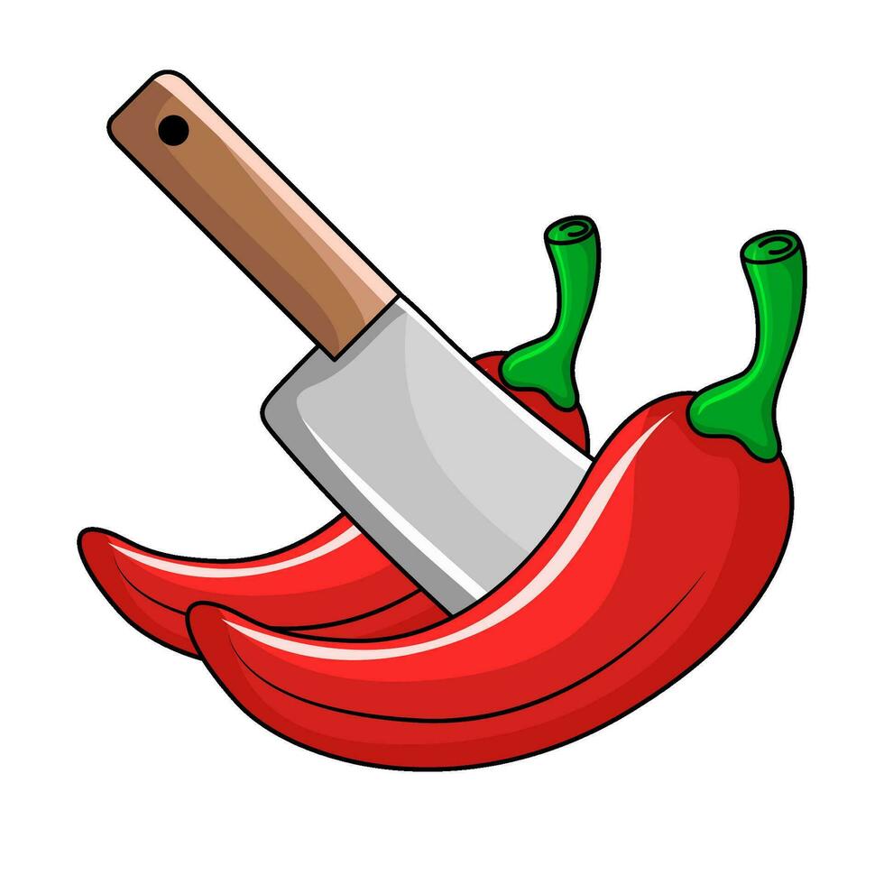 chilli with butcher knife illustration vector