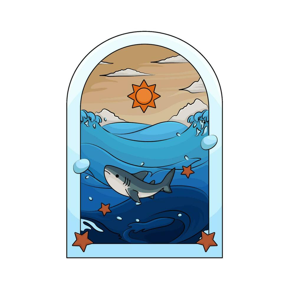 ballena en Oceano ilustracion vector