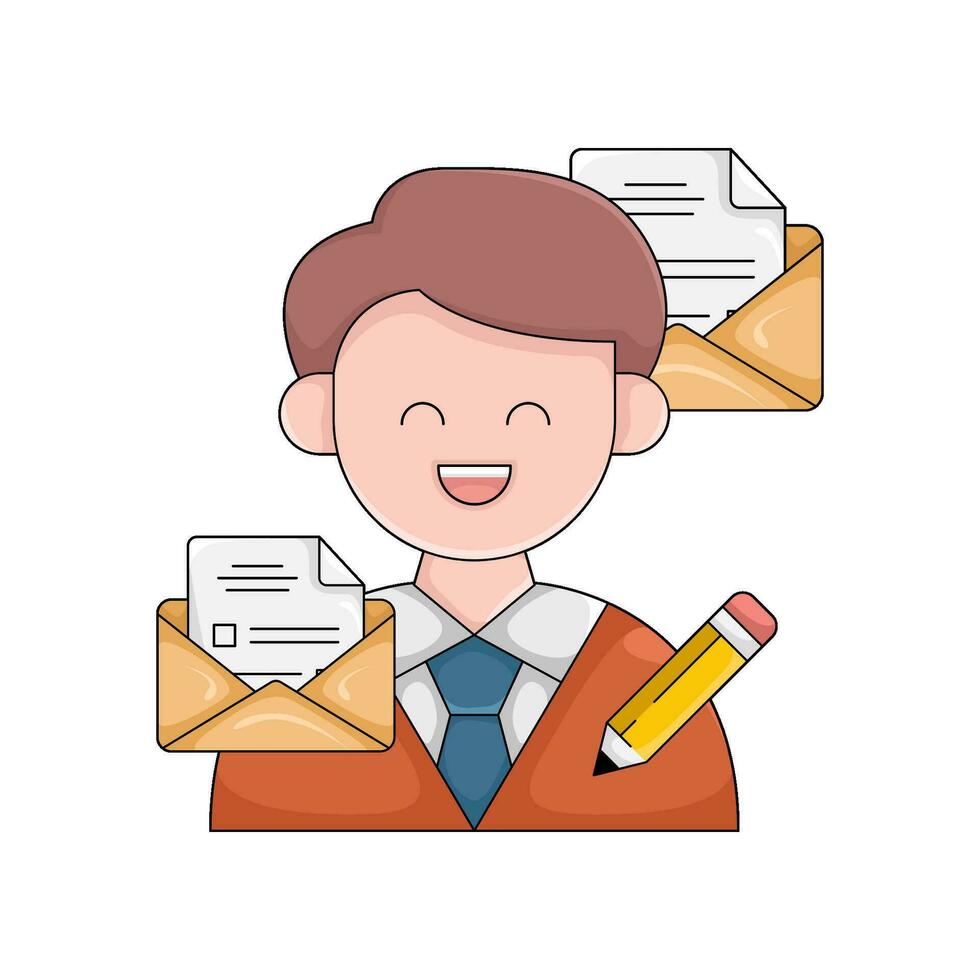 correo electrónico, hombre con lápiz ilustración vector