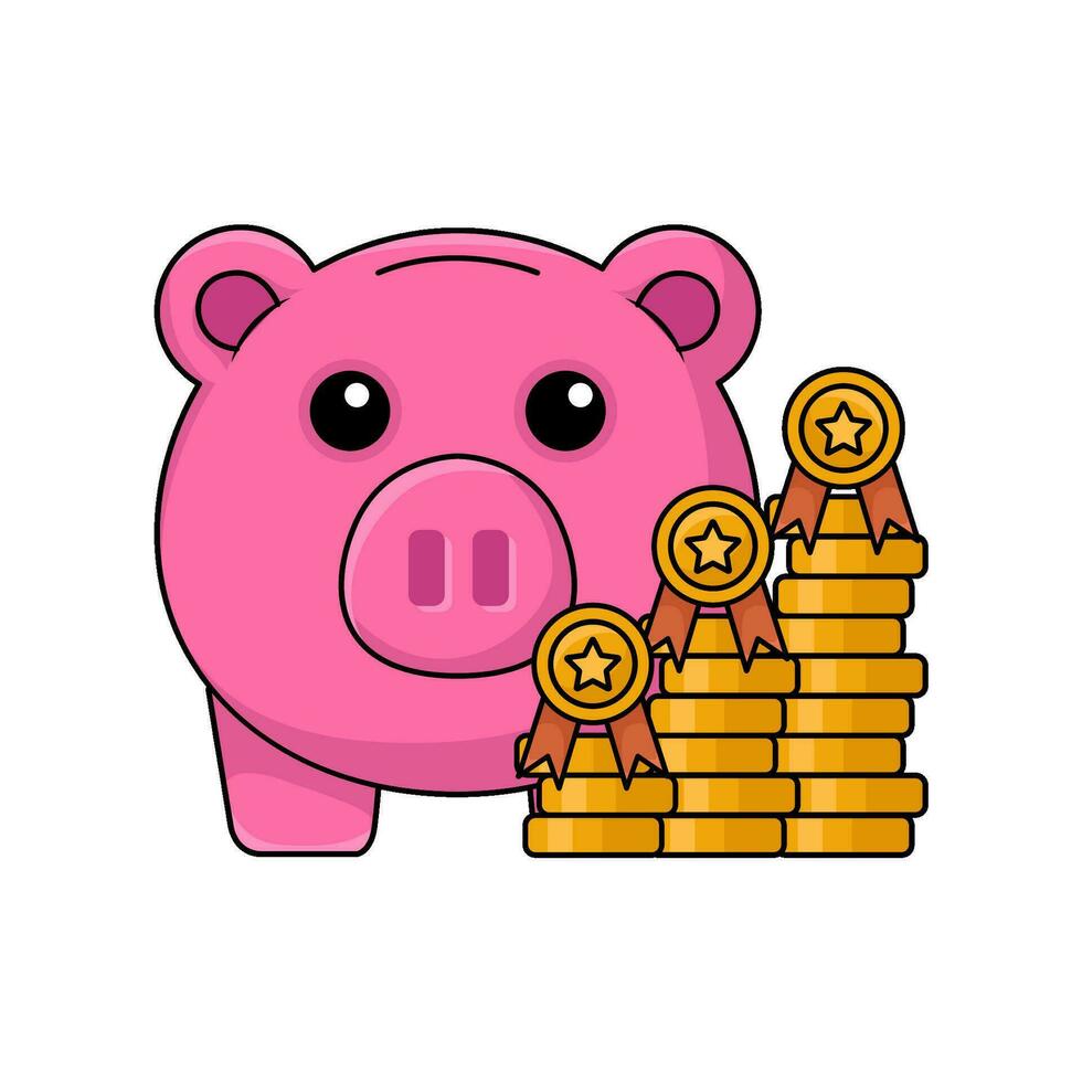 piggy bank, money coin with award ribbon illustration vector