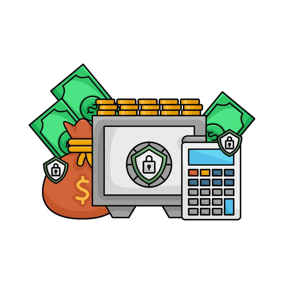 safe money, protection, calculator with money illustration vector