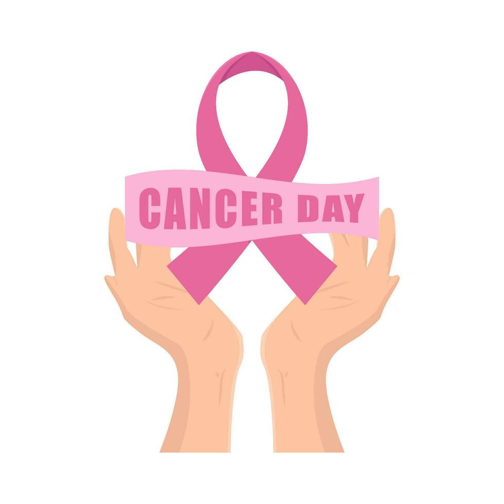 ribbon cancer day  in hand illustration vector