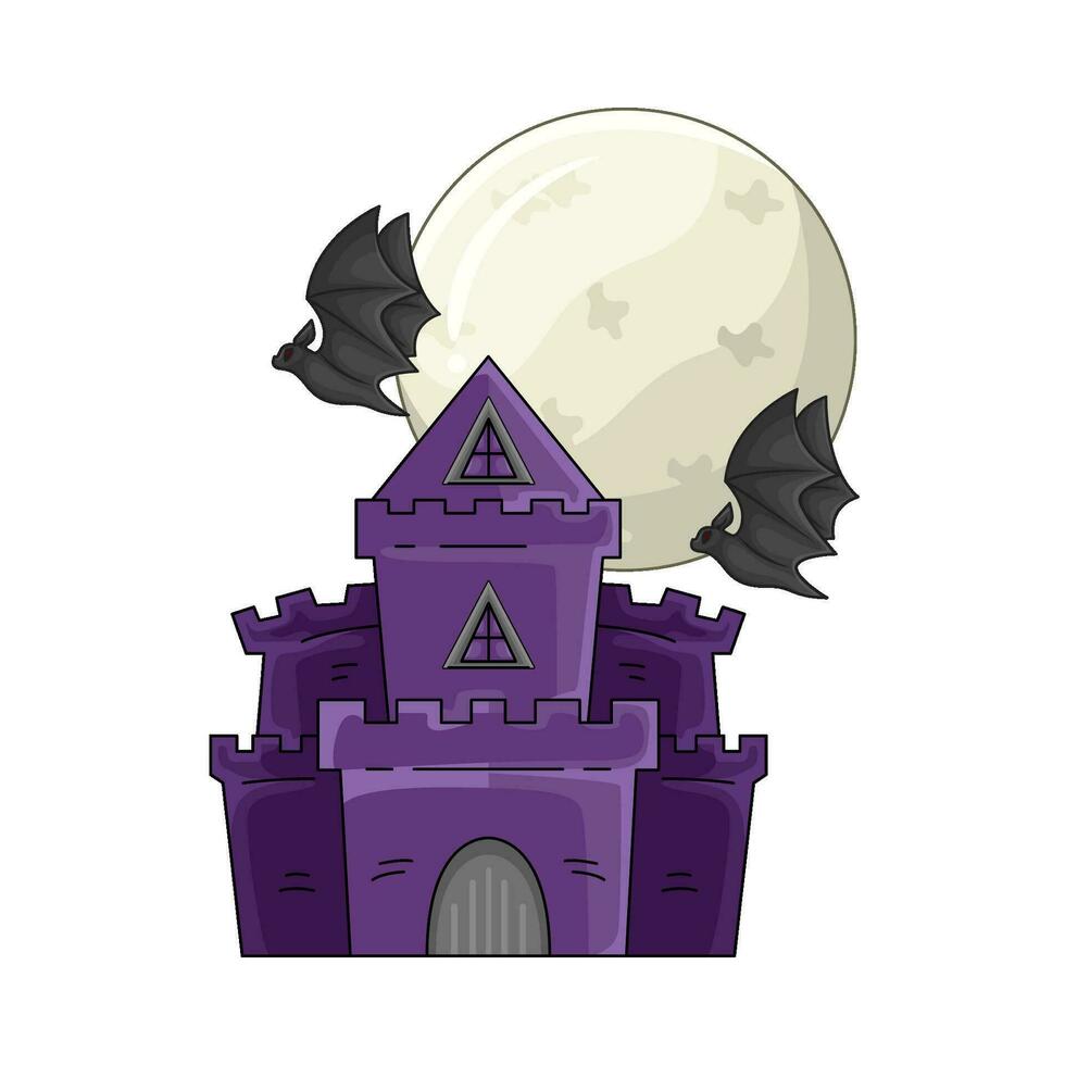 bat fly, full moon with palace illustration vector