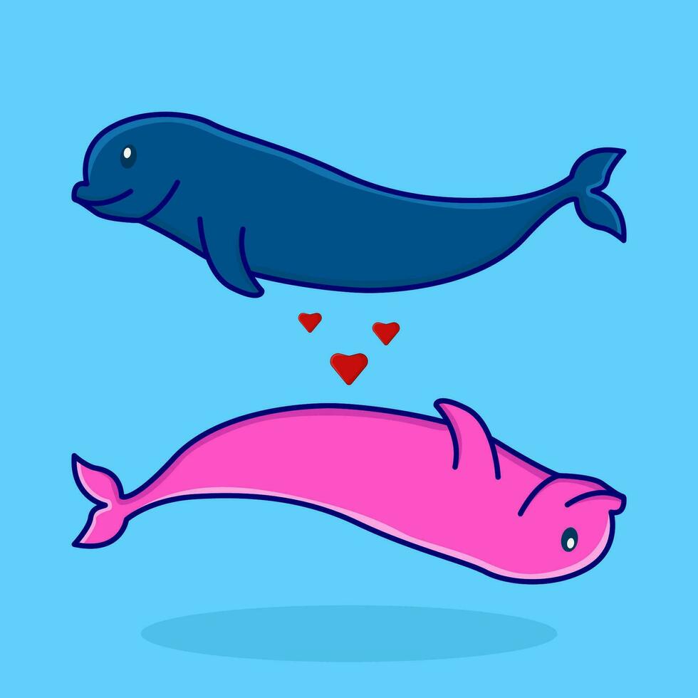 whale relationship with love in swimming pool illustration vector