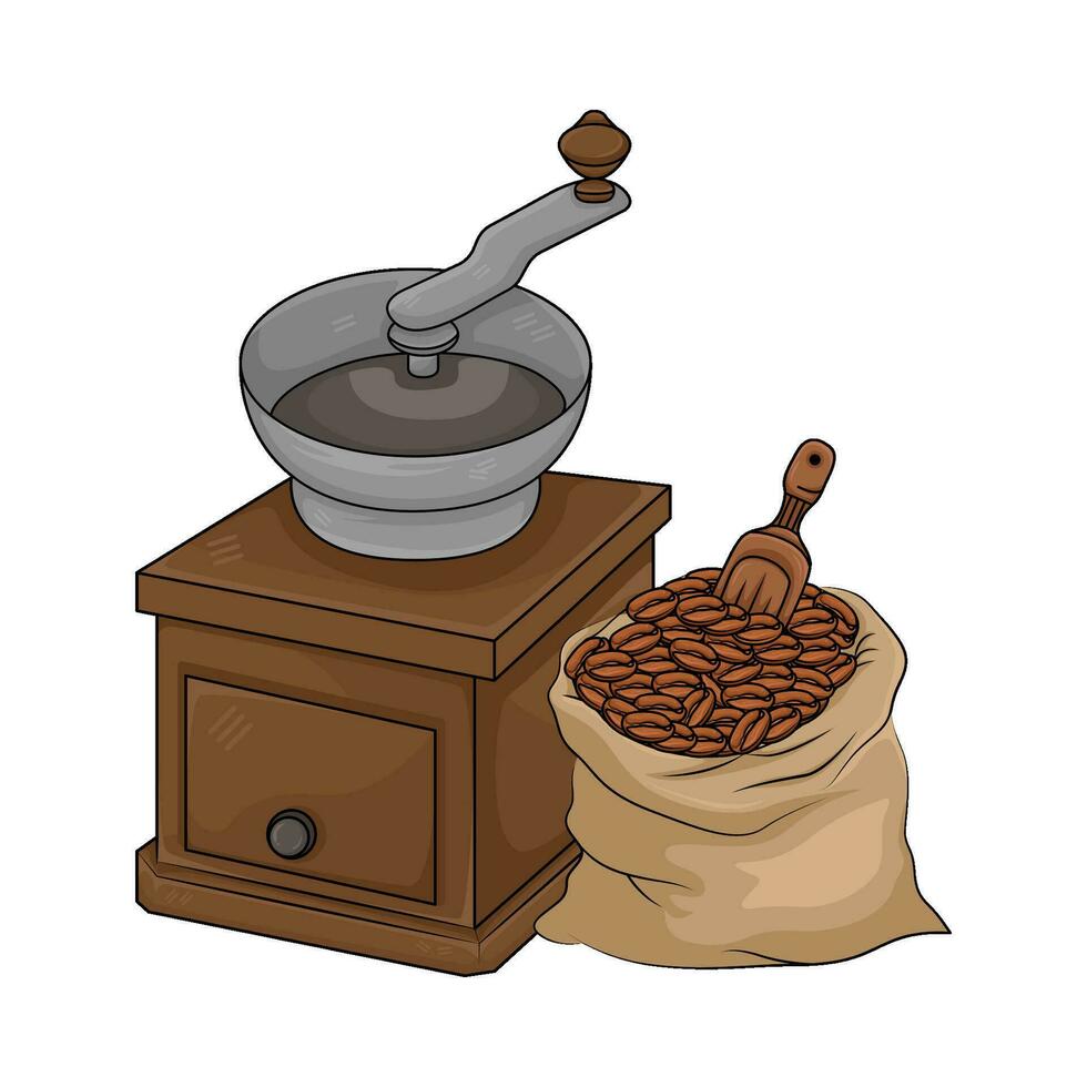 café frijoles con amoladora ilustración vector