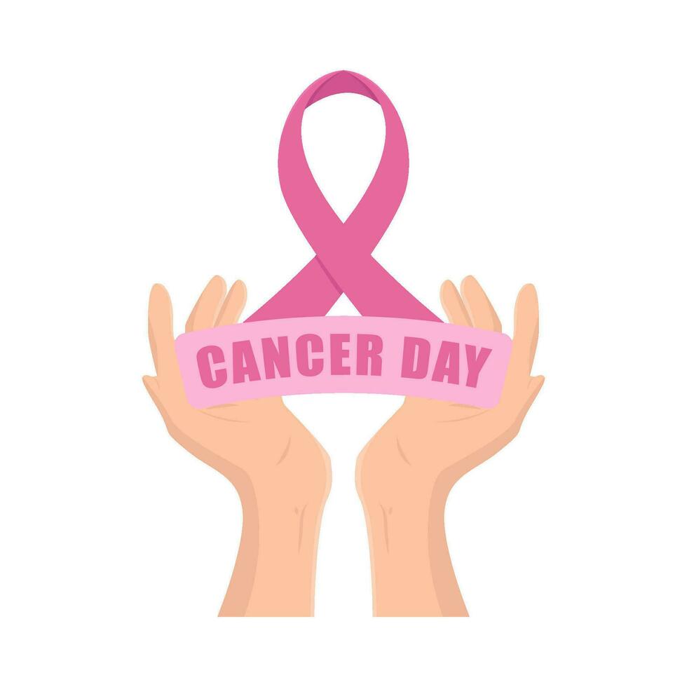 ribbon cancer day  in hand illustration vector