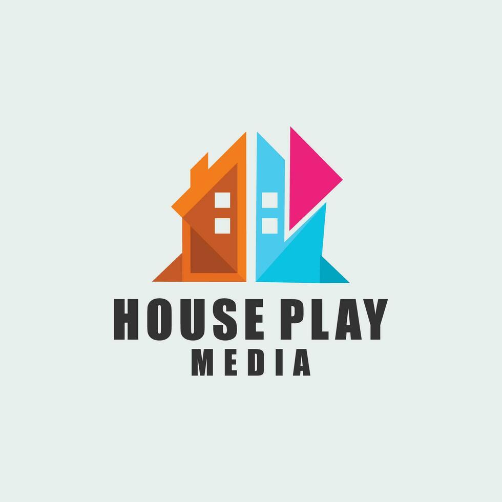 House and Media Play Button for Content Creator Production Logo Design vector