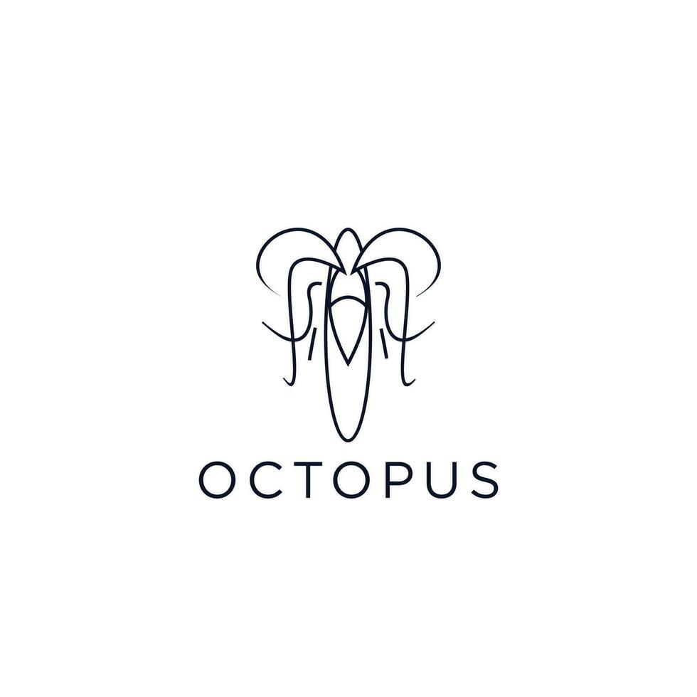 Template for logos, labels and emblems with white silhouette of octopus. Vector illustration.