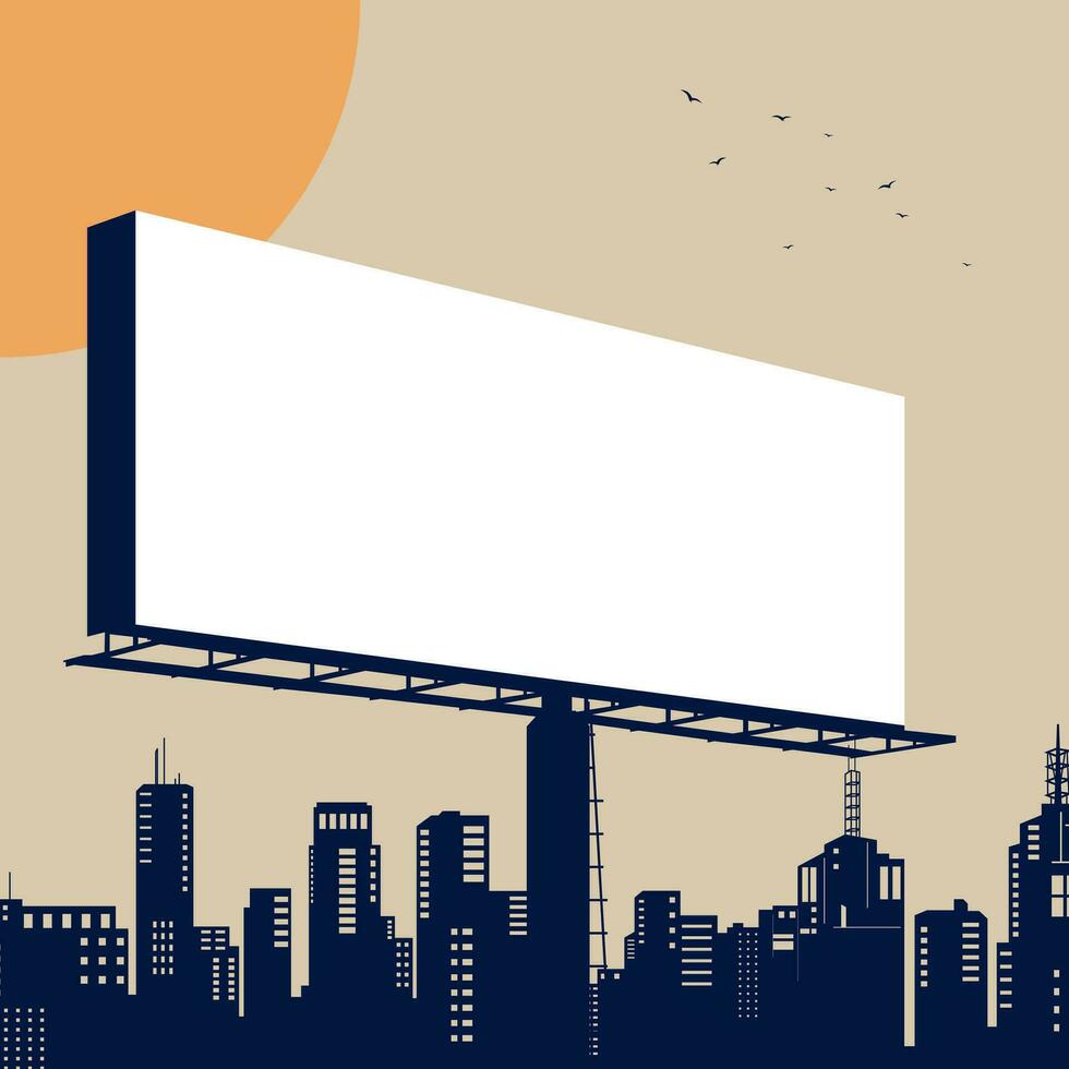 Silhouette of empty billboard and urban buildings. Vector illustration