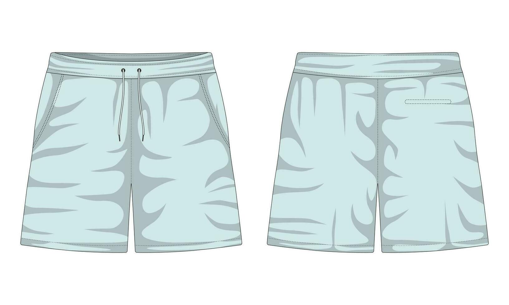 Casual shorts template front and back view. Sweatpants. Vector illustration