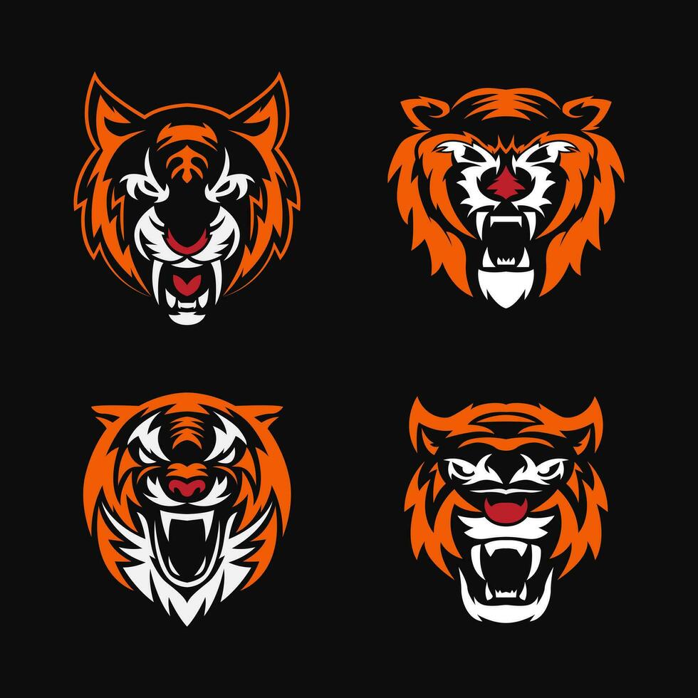 Collection of tiger head logos vector