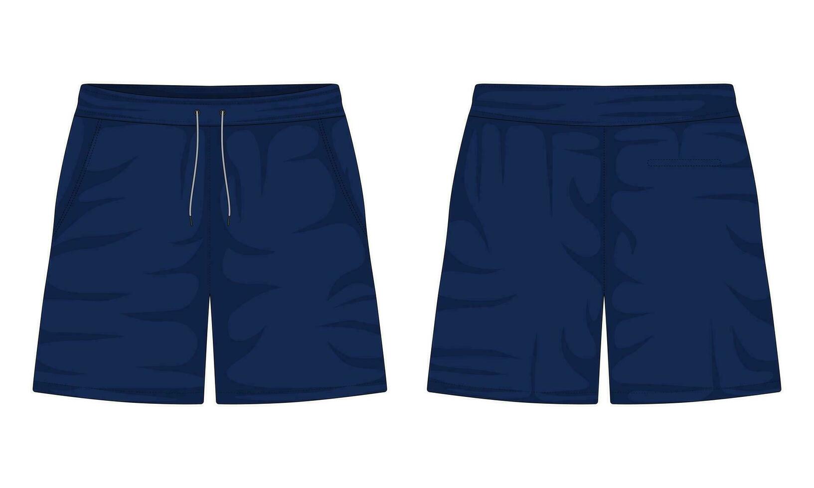 Sweatpants front and back view. Sports shorts. Navy blue casual shorts. Vector illustration