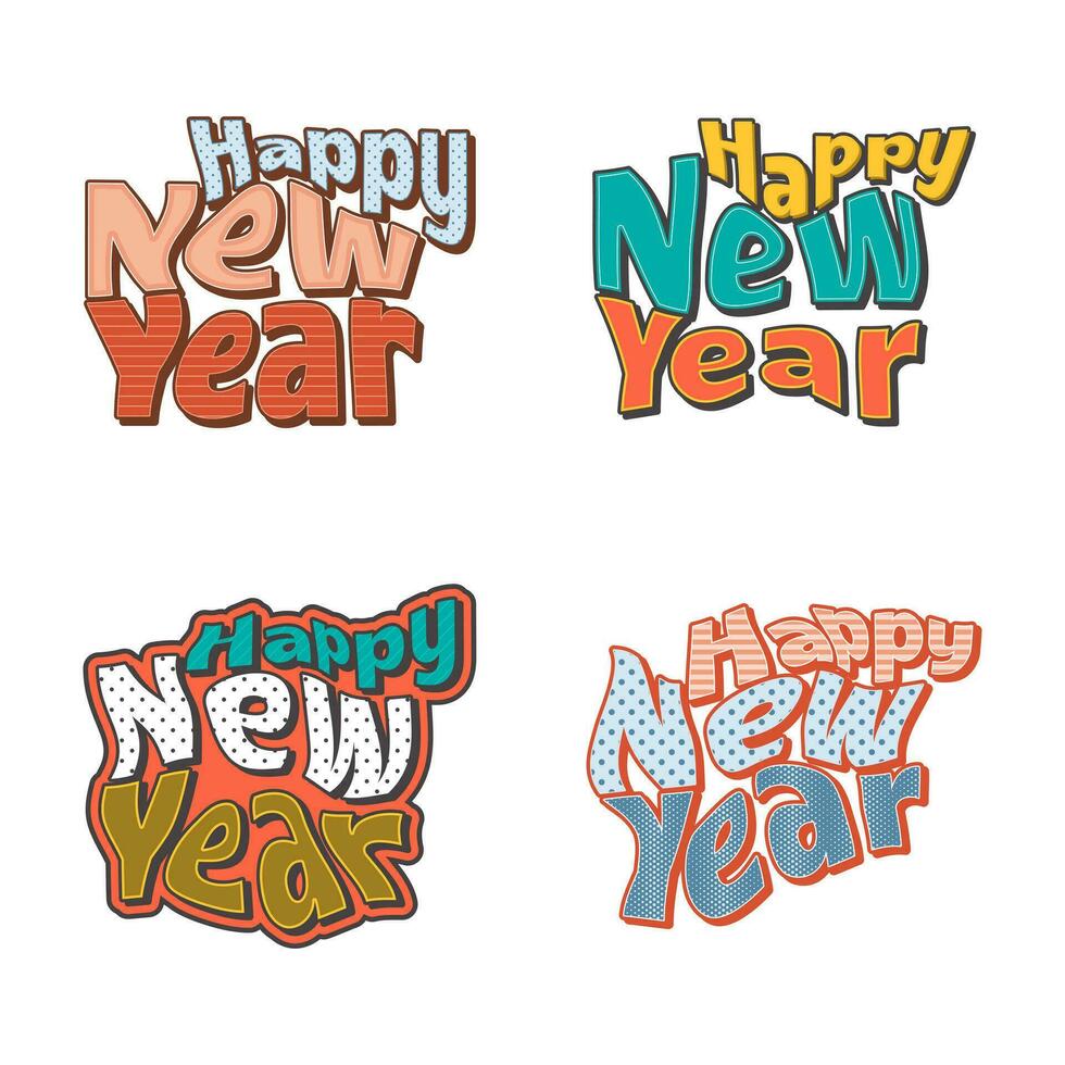 colección de contento nuevo año tipografía. contento nuevo año saludo pegatinas vector