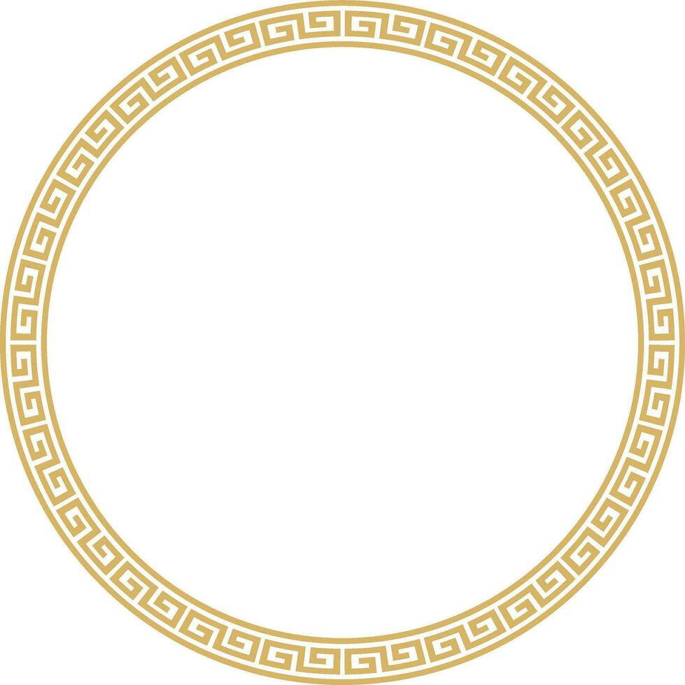 Vector round golden classic frame. Greek meander. Patterns of Greece and ancient Rome. Circle european border