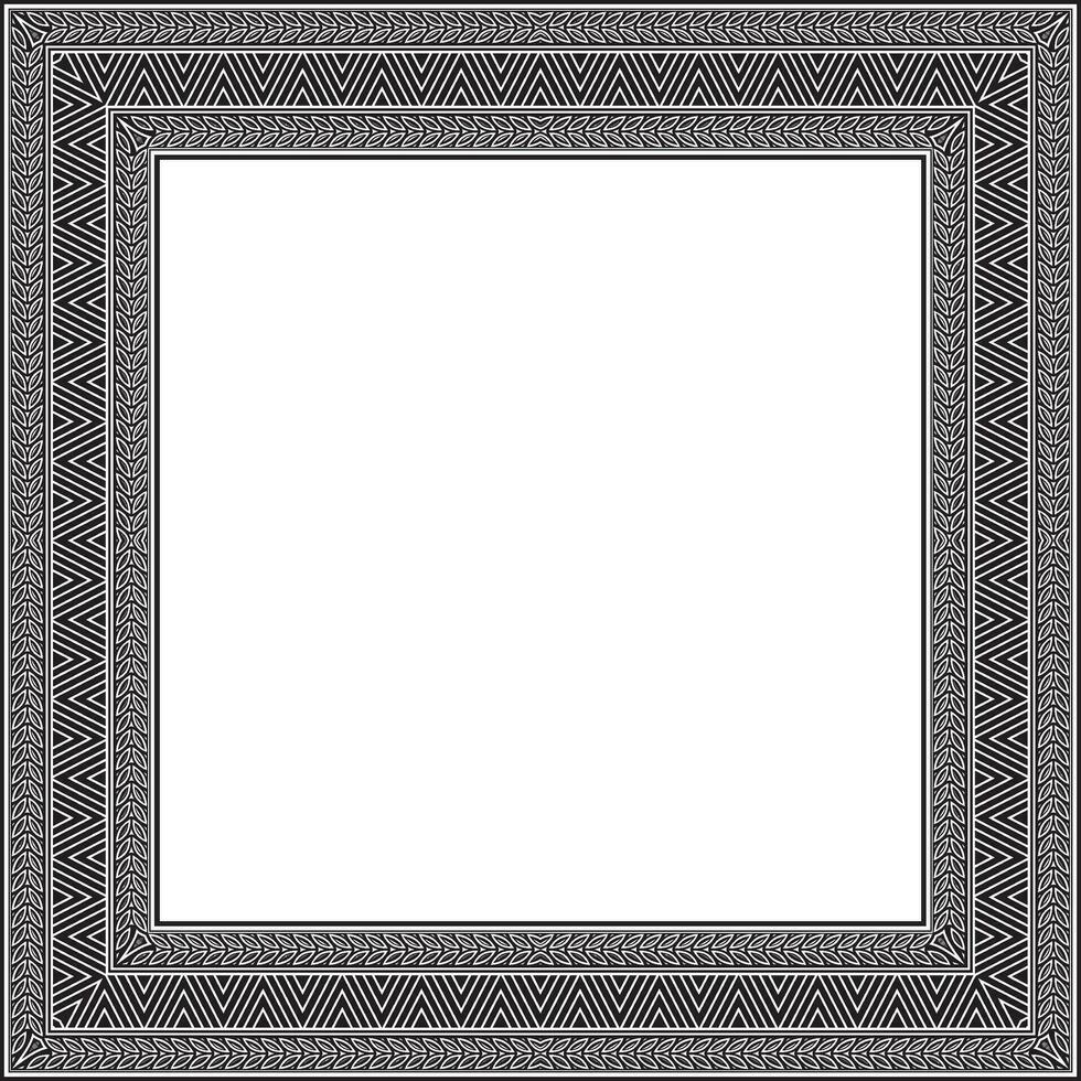 Vector monochrome black square Yakut ornament. An endless rectangular border, a frame of the northern peoples of the Far East