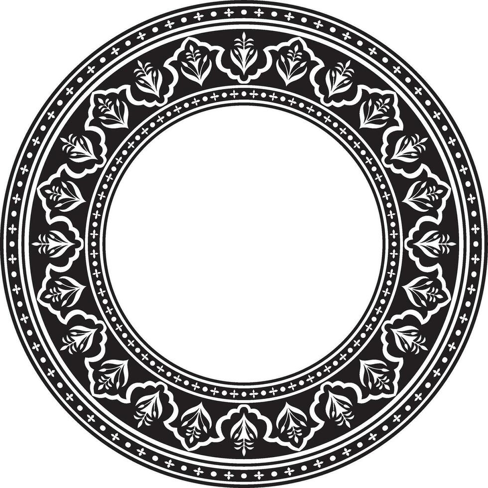 Vector round national monochrome black ornament of ancient Persia. Iranian ethnic circle, ring, border, frame