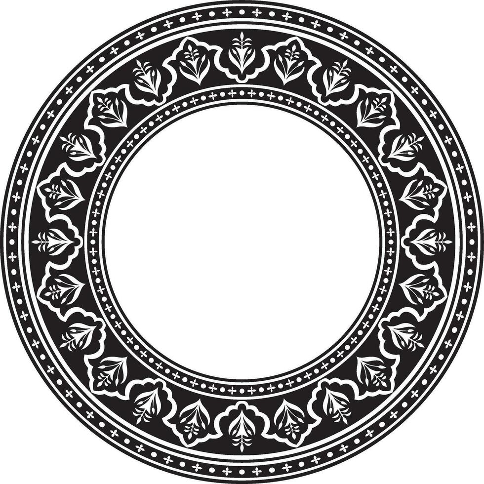 Vector round national monochrome black ornament of ancient Persia. Iranian ethnic circle, ring, border, frame