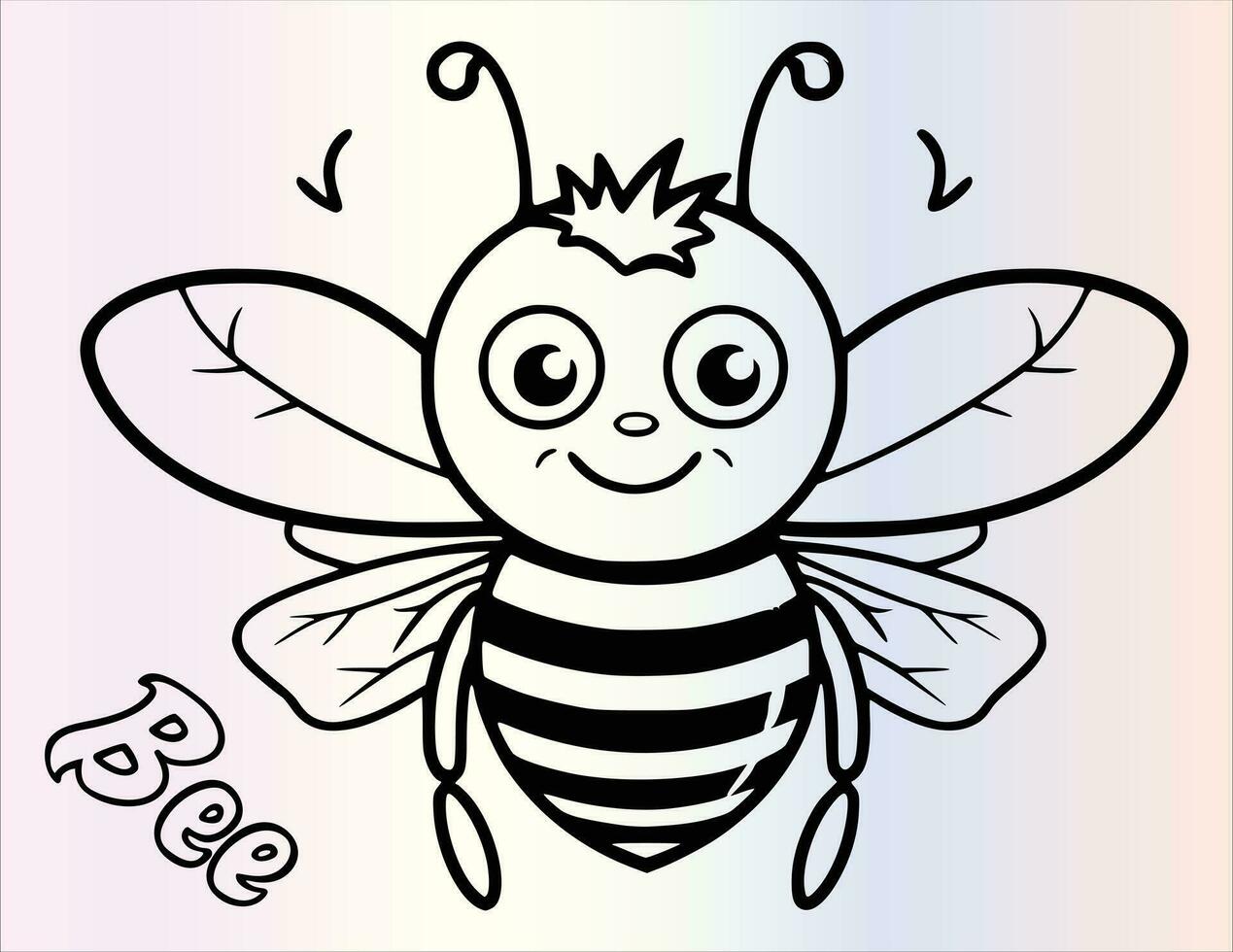 Cute Bee Coloring Page Drawing For Kids vector