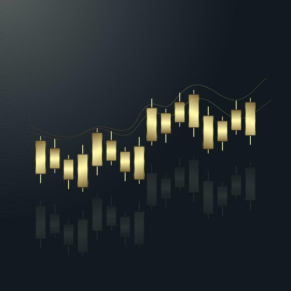 A Luxury bar charts,  Gold Graph chart, with up trend arrow on the top used for Business candle stick graph chart of investment trading on dark background vector