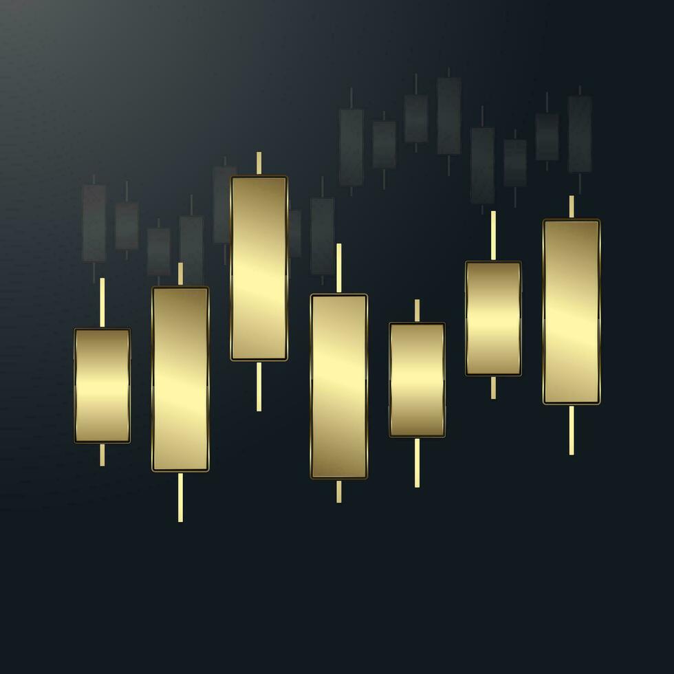 A Luxury bar charts,  Gold Graph chart, with up trend arrow on the top used for Business candle stick graph chart of investment trading concepts vector