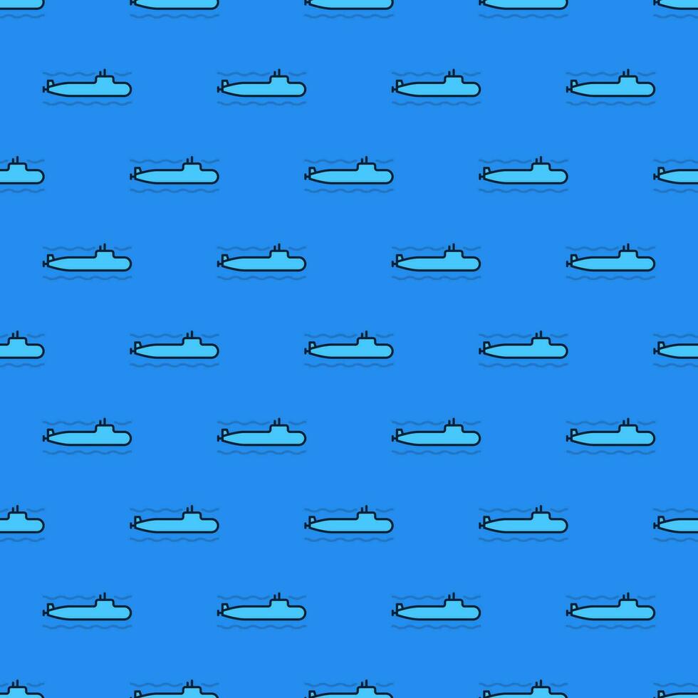 Submarine vector War concept colored blue seamless pattern