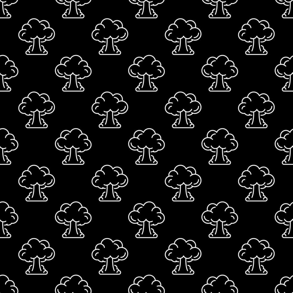 Nuclear Mushroom from Impact vector concept line dark seamless pattern
