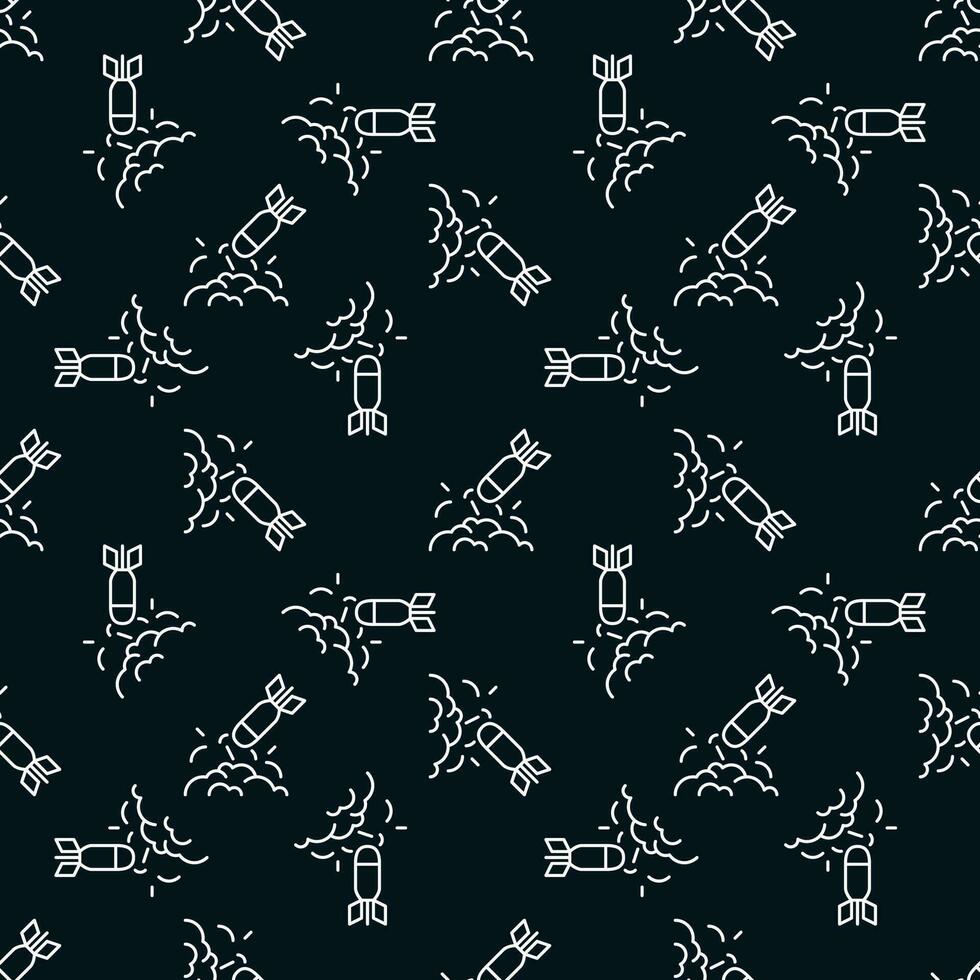 Rocket Hit with Explosion vector concept dark line seamless pattern