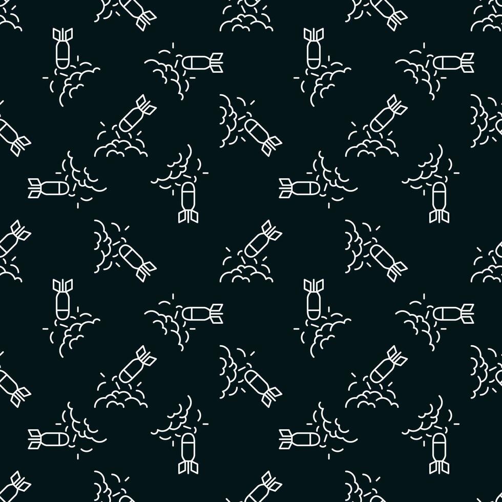 Rocket Hit with Explosion vector concept dark line seamless pattern