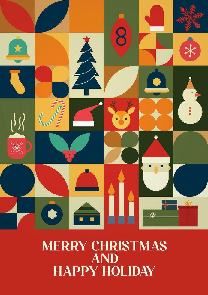 Geometric Christmas flat vector illustration. Abstract and modern background for Christmas