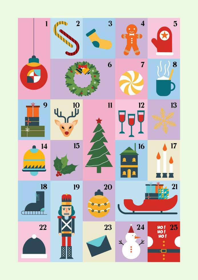 alegre Navidad y contento nuevo año adviento calendario vector