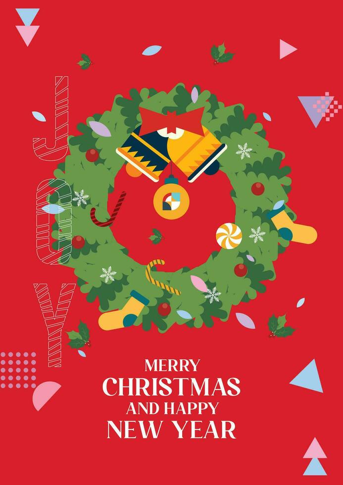 Merry Christmas and Happy New Year background in flat vector illustration