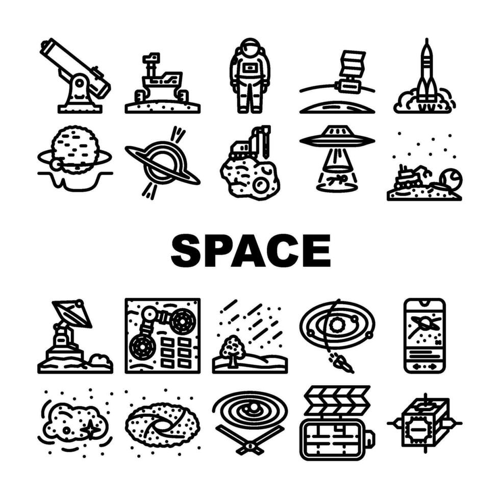 espacio exploración planeta íconos conjunto vector