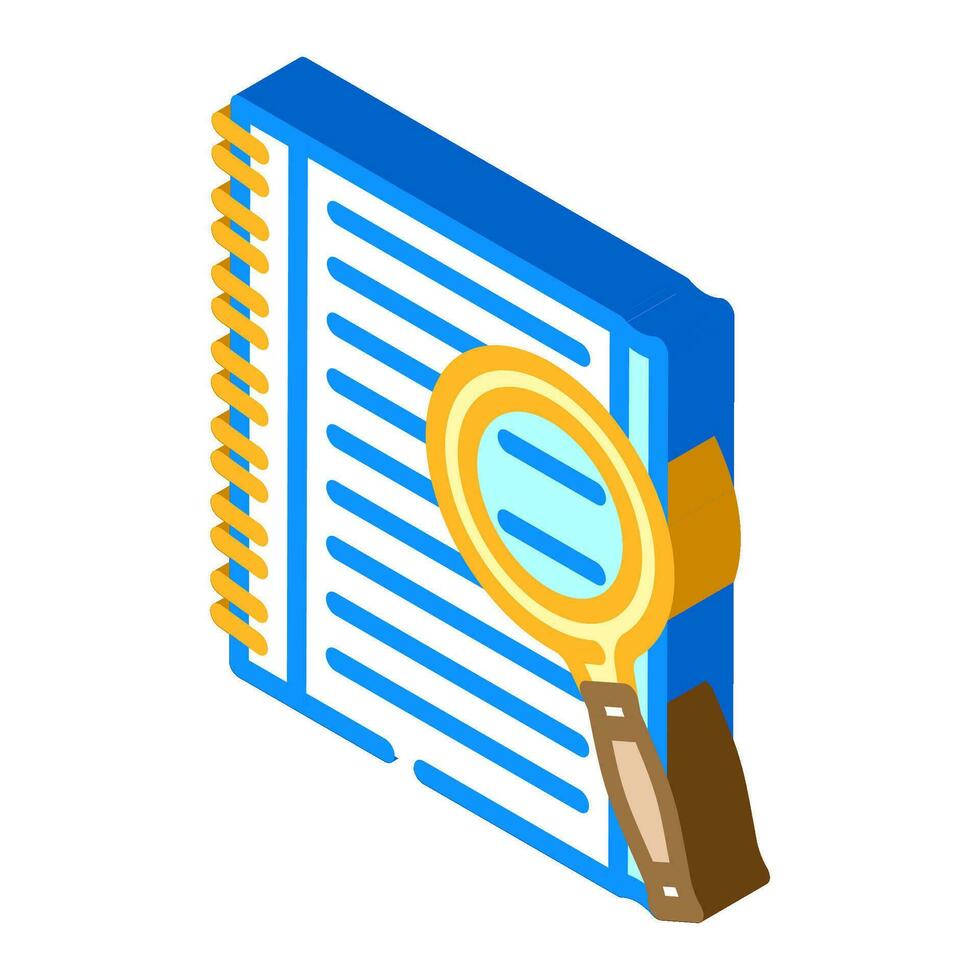 notepad search magnifying glass isometric icon vector illustration