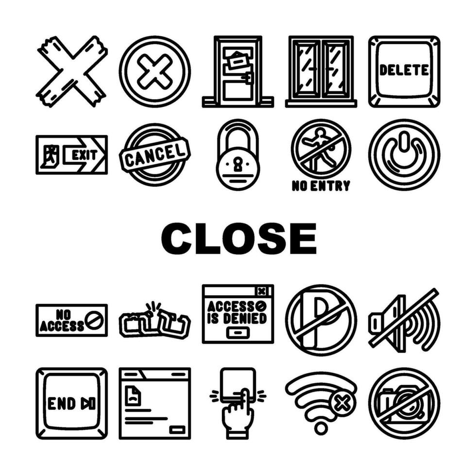 close door store board icons set vector