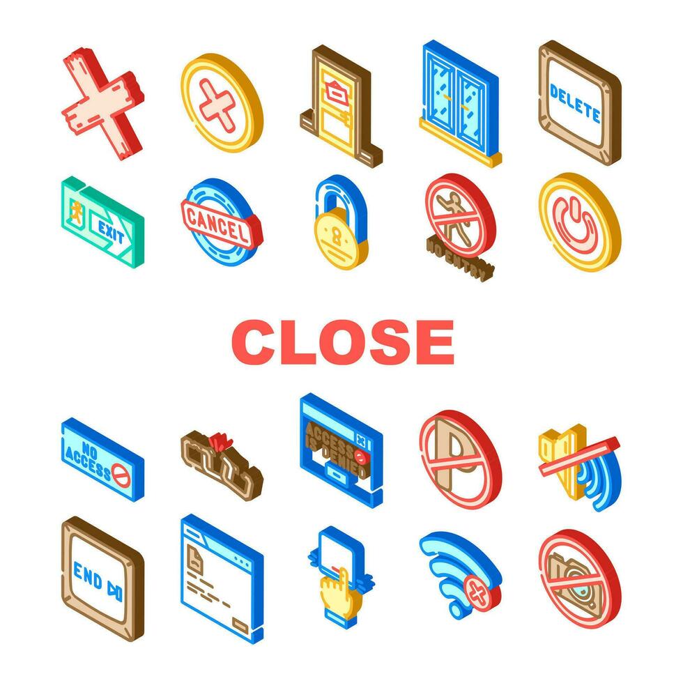 close door store board icons set vector