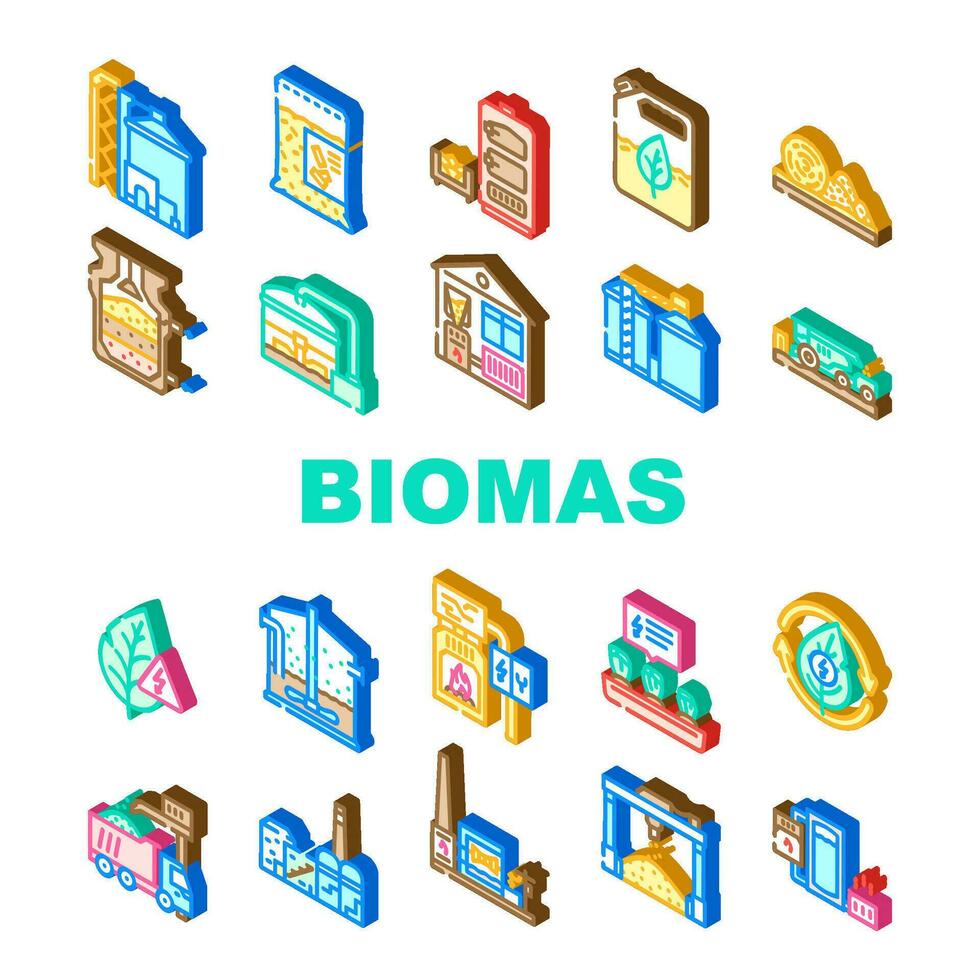 biomasa energía planta verde íconos conjunto vector