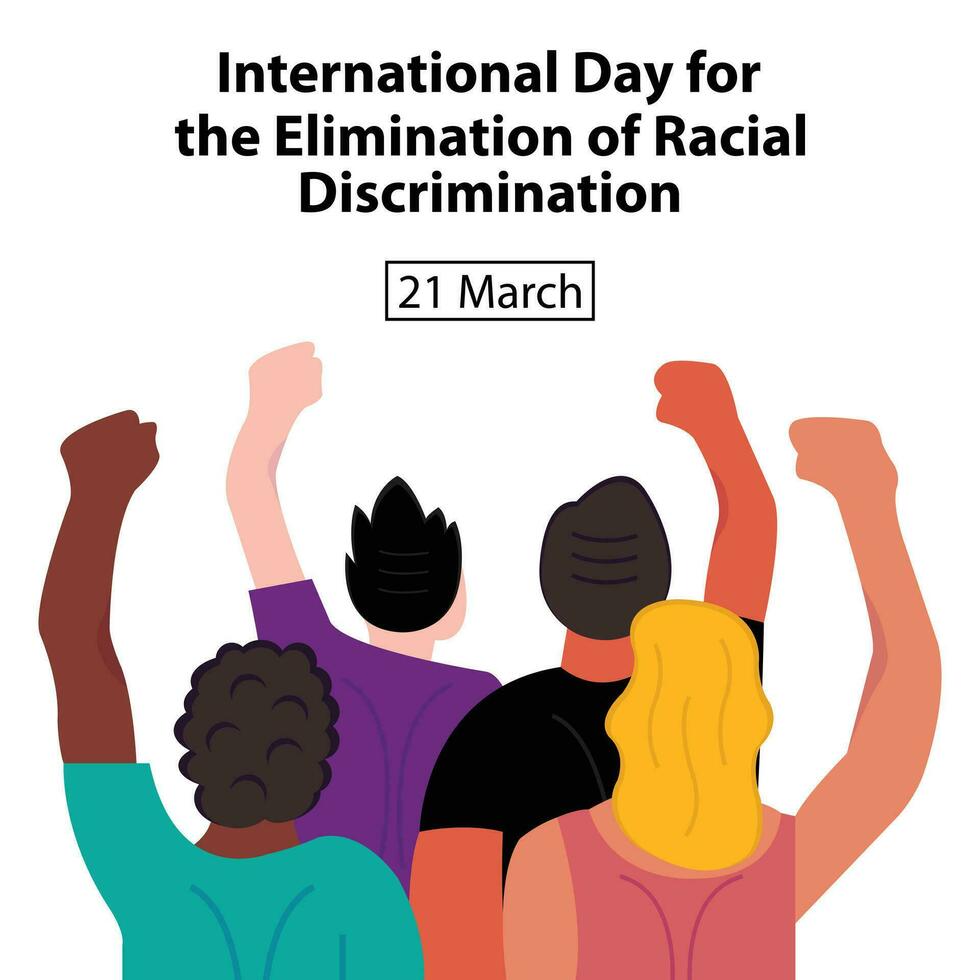 illustration vector graphic of four people of different races demonstrated, perfect for international day, the elimination, racial discrimination, celebrate, greeting card, etc.