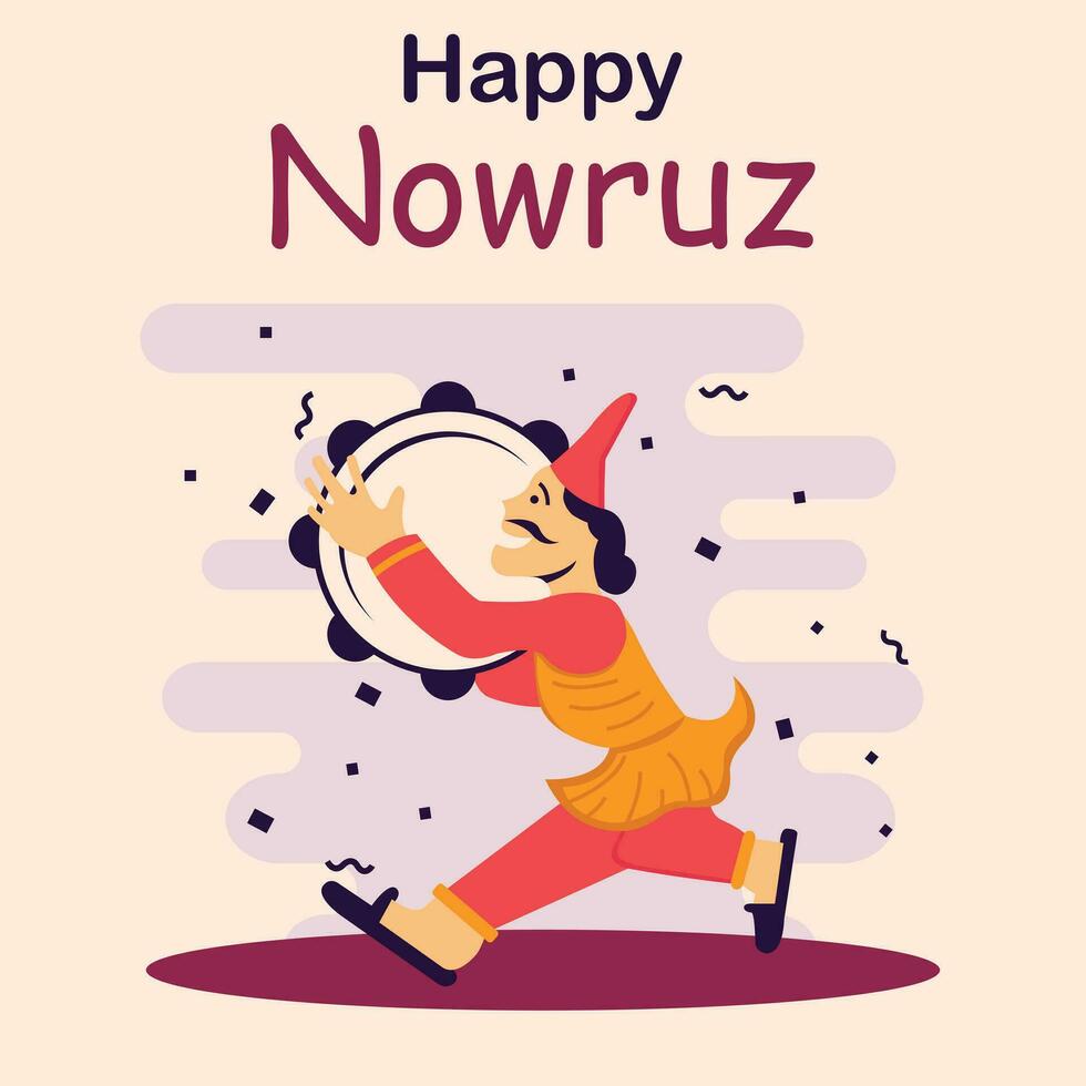 illustration vector graphic of a man ran with a tambourine, perfect for international day, happy nowruz, celebrate, greeting card, etc.