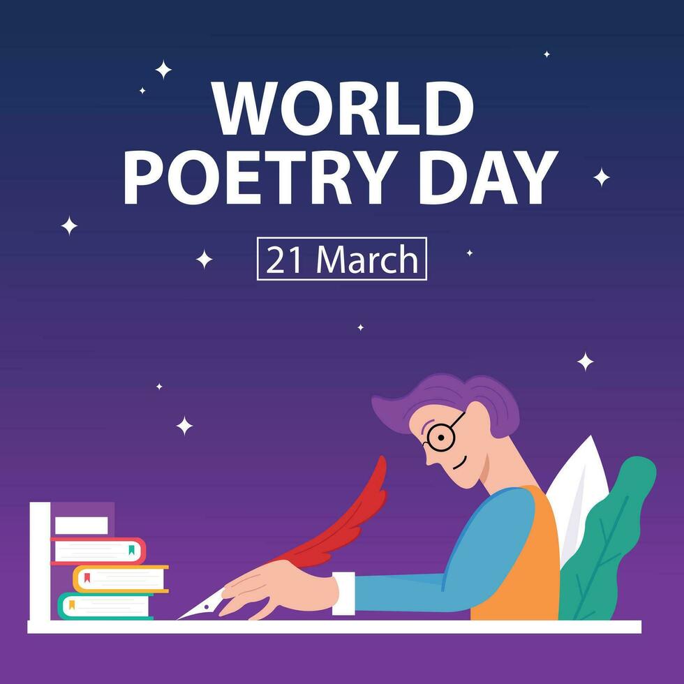 illustration vector graphic of a man is writing on a table, perfect for international day, world poetry day, celebrate, greeting card, etc.