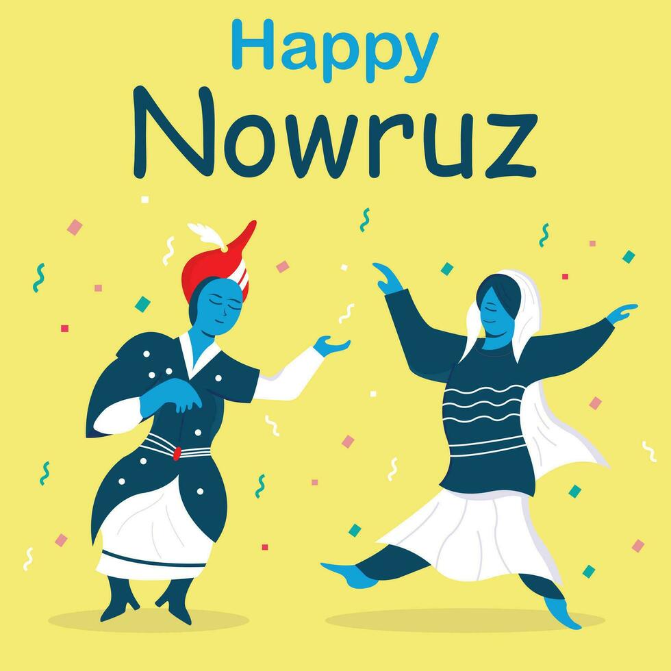 illustration vector graphic of a pair of dancers are celebrating New Year, perfect for international day, happy nowruz, celebrate, greeting card, etc.